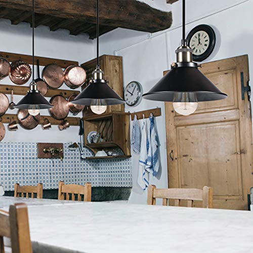 Industrial Pendant Lighting w/ Metal Rustic Bronze &  Black Finish Fixture (3 Pack)