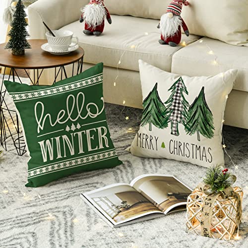 Set of 4 Christmas  Throw Pillow Covers, 18 x 18 Inch