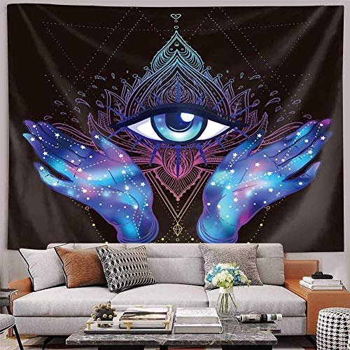 Psychedelic Trippy Hamsa Hand Tapestry & Hand of Fatima Grunge w/ Evil Eye Mystic Eastern Religious Art For Home Décoration