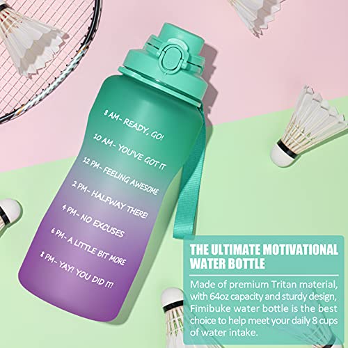 Half Gallon Motivational Water Bottle w/ Sleeve & Strap 64 OZ