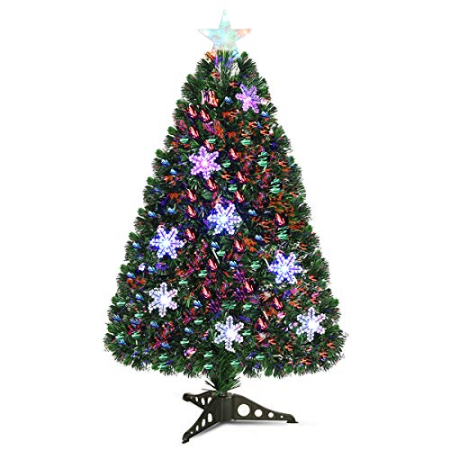 Pre-Lit Fiber Optic Artificial Christmas Tree w/ Multicolor Led Lights & Snowflakes