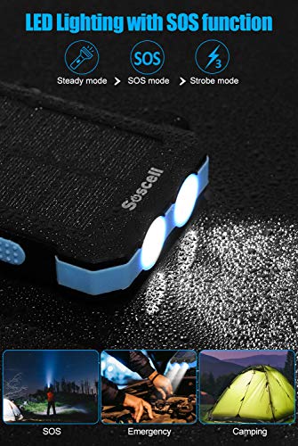 Portable Solar Power Bank for Cell Phone, Dual 5V/2.1A USB Ports Output, 2 Led Flashlight, Perfect for Outdoor Activities