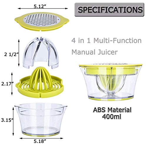 Citrus Lemon Orange Juicer Manual Hand Squeezer w/ Built-in Measuring Cup & Grater