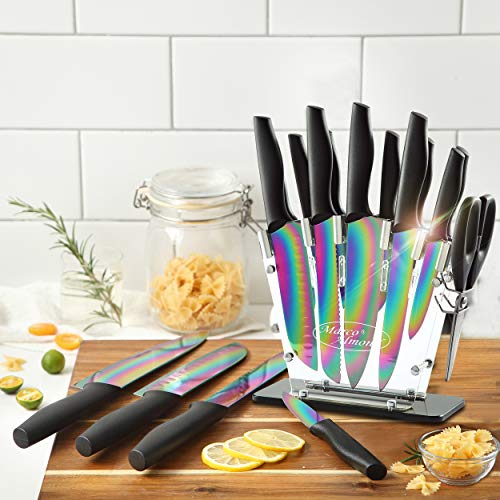 Knife Sets, Titanium Coated 14 Pieces Stainless Steel Hollow Handle