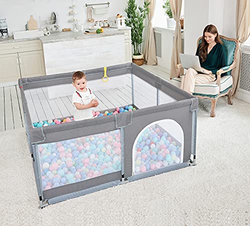 Large Baby Playpen for Toddler, (Gray,50”×50”)