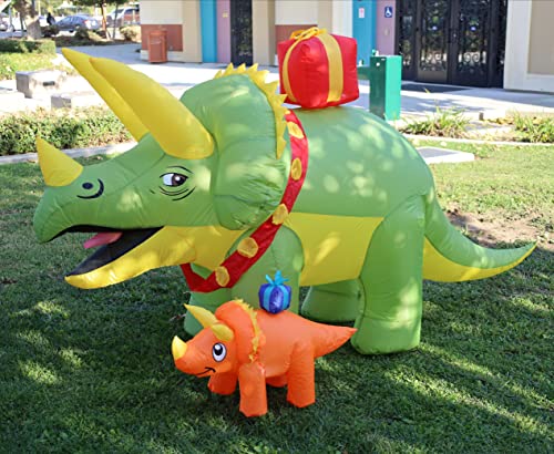 7.5 FT Christmas Inflatables Triceratops Dinosaur w/ Baby Dino Carry Gift Box