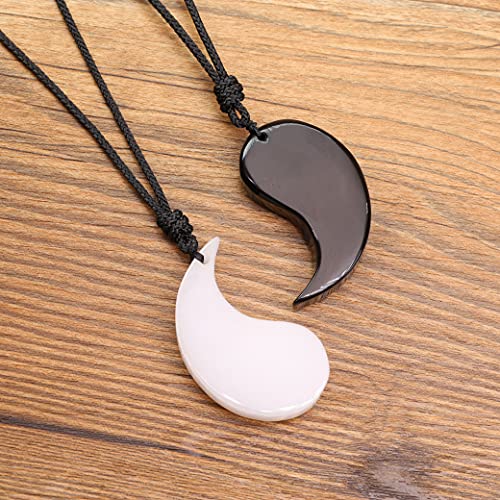 Obsidian Dragon & Phoenix Yin Yang Pendant Necklaces for Couples