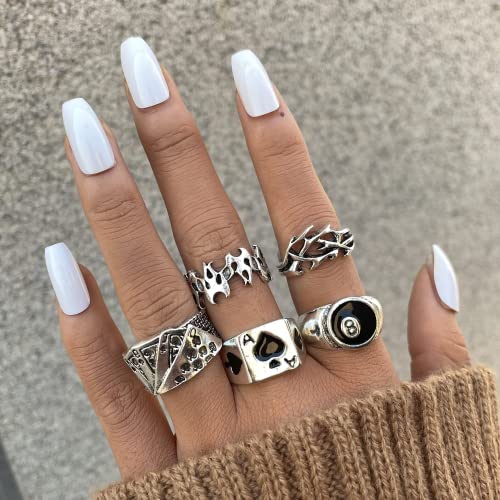 Cool Silver Vintage Gothic Punk Rings Set for Men Girls Women