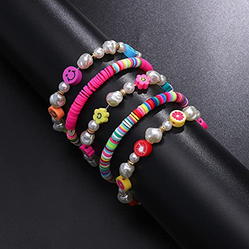 Colorful Beaded Stretchable Rainbow Heishi Stackable Bracelet Set