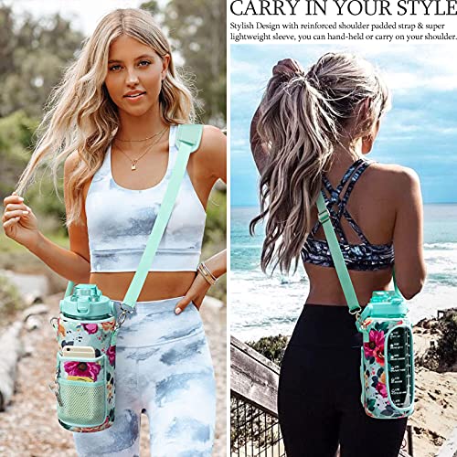 Half Gallon Motivational Water Bottle w/ Sleeve & Strap 64 OZ