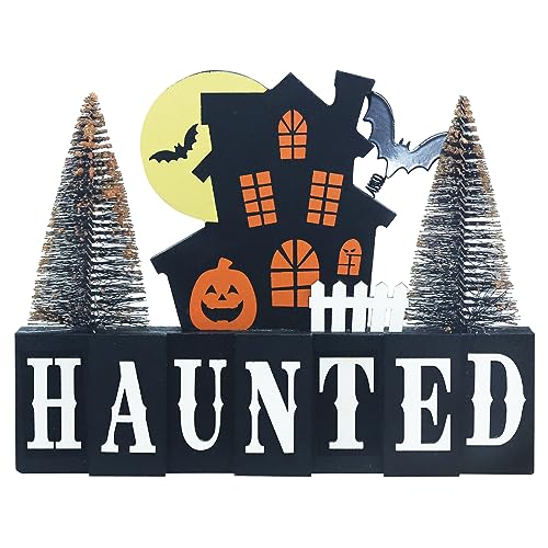 Halloween Decorations Indoor, Large Decorative HALLOWEEN Wood Sign with Ghosts and Spooky Cat