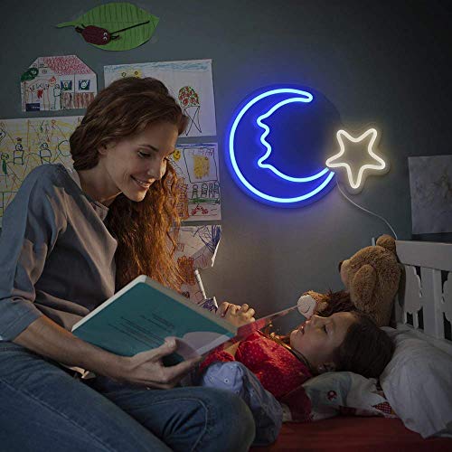 15" LED Moon Star Neon Light Wall Light Wall Decoration, USB Powered