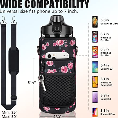 Half Gallon Motivational Water Bottle w/ Sleeve & Strap 64 OZ