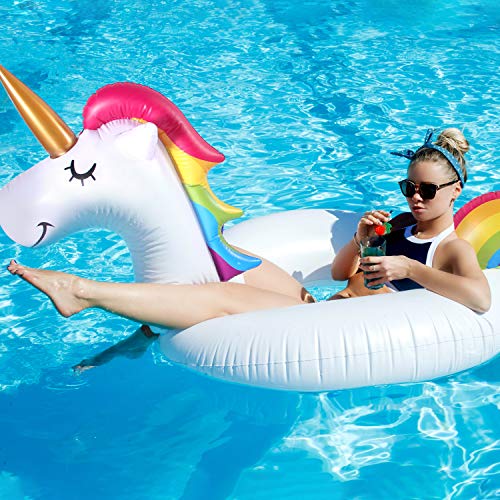 2 Pack 42'' Inflatable Pool Beach Floats Flamingo Unicorn Swim Tube Rings