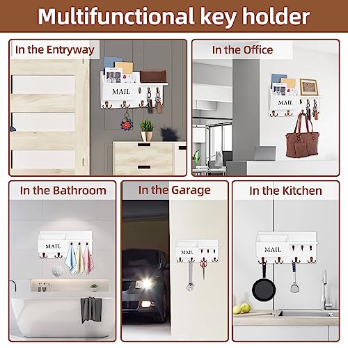 Key Holder for Wall, Mail and Key Hanger Wall Mount with Double Key Hook and Hat Coat Rack Shelf