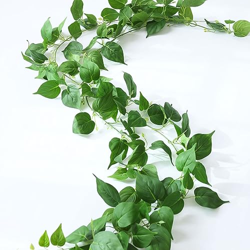 2 Strands Artificial Vines Scindapsus Garland 6FT Real Touch Fake Vine with Silk Green Leaves Faux Hanging Plants