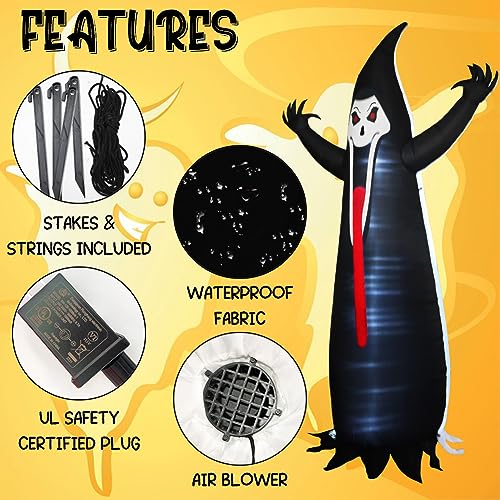 Halloween Inflatables Grim Reaper, Spooky Ghost with Sounder Outdoor Decorations, Double-Sided Design