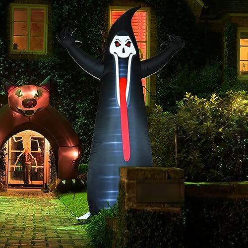 Halloween Inflatables Grim Reaper, Spooky Ghost with Sounder Outdoor Decorations, Double-Sided Design