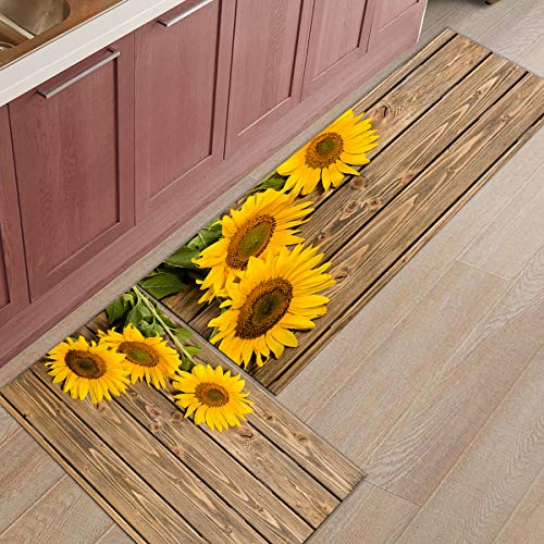 Kitchen Rugs Set of 2  Sunflower Design- Non-Slip