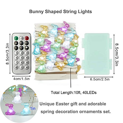 Easter Decoration Lights Bunny Rabbit LED String Lights Battery Operated with Remote 10 ft 40 LEDs