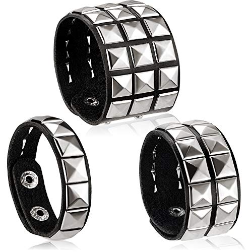 3 Pieces Leather Studded Punk Bracelet for Men/Women