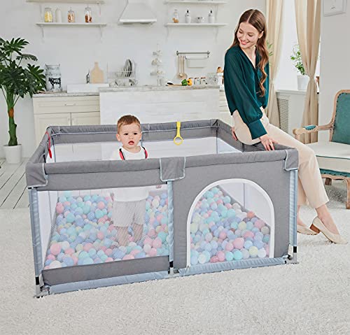 Large Baby Playpen for Toddler, (Gray,50”×50”)