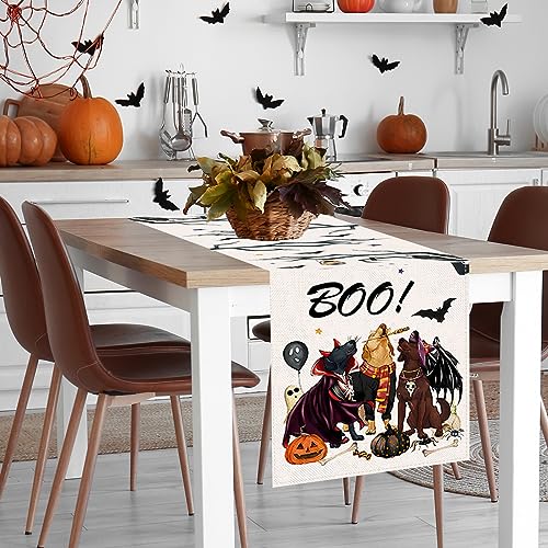 Pumpkins Cat Halloween Table Runner Trick Or Treat Kitchen Dining Table Decoration for Outdoor