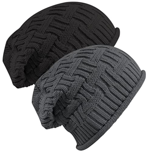 2 Pack Slouchy Beanie Winter Knit Soft Hat for Women/Men