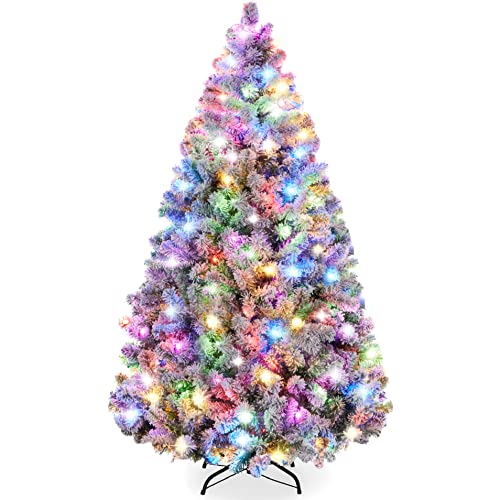 s 4.5ft Pre-Lit Christmas Tree Artificial Snow Flocked Pine Tree for Home, Office, Party Decoration