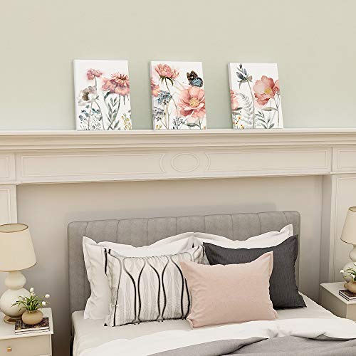 Pink Blossom Flower Wall Art Canvas 12×16 Inch, 3 Panels