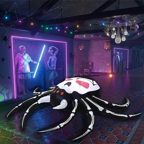 Halloween Inflatable Skull Face Spider Scary Creepy, Blow Up Spider with Built-in LED