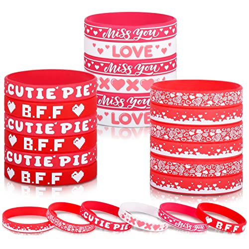 Valentine's Day Wristband Silicone Bracelets Gift for Valentine's Day/Party Favors for Kids- Adults 36 Pack, 6 Designs