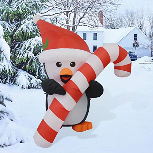 5 FT Christmas Inflatables Penguin w/ Cane & LEDs