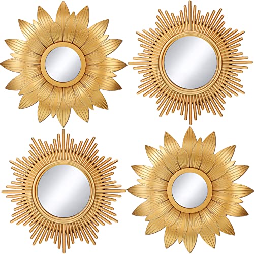 4 Pieces Big Gold Sunburst Wall Mirror for Wall Decoration