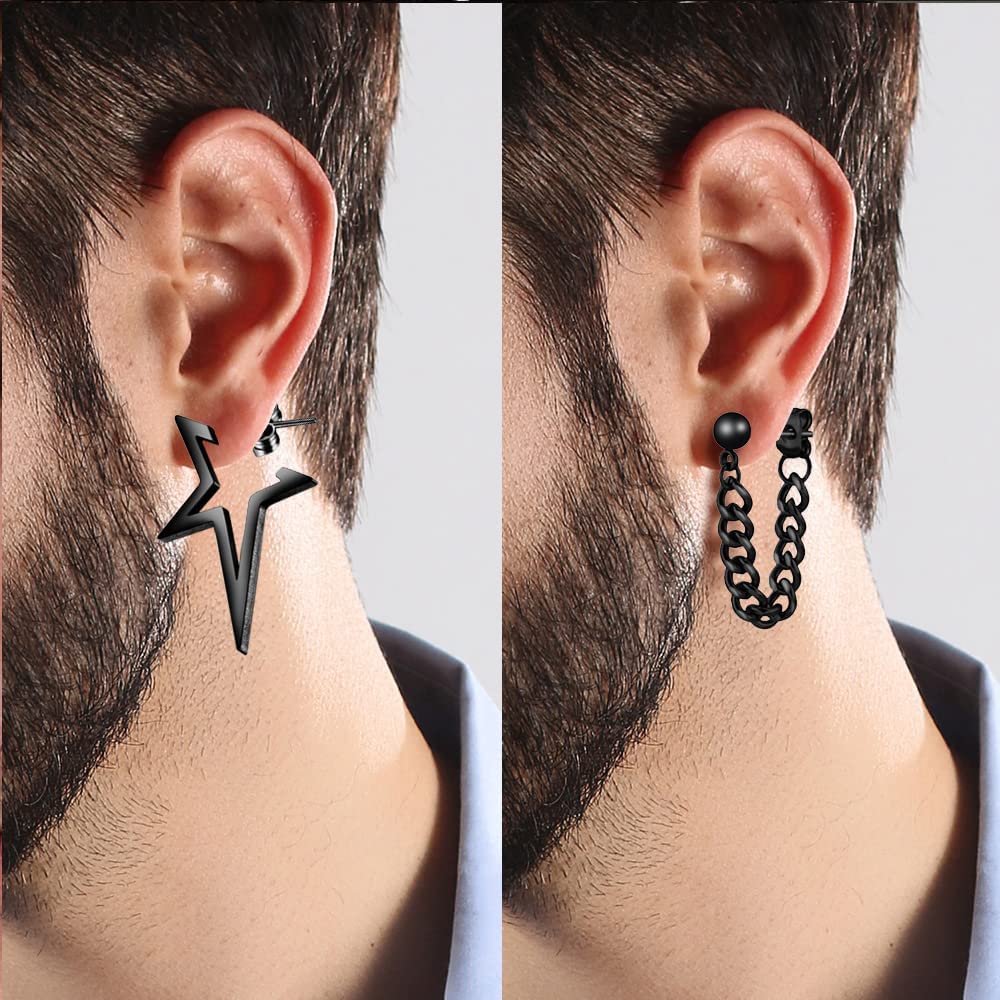 16 Pairs Stainless Steel Punk Y2K Black Dangle Earrings for Men/Women