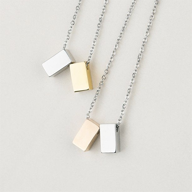 Step Mom Gift, Gift for Other Mom, Cube Necklace Jewelry Gift for Mothers Day [1 Silver & 1 Rose Gold]