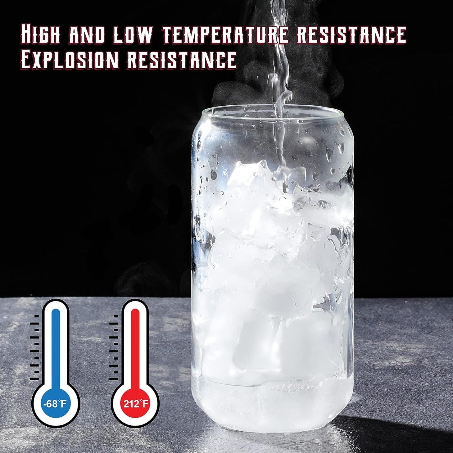 Drinking Glasses with Bamboo Lids and Glass Straw 4pcs Set - 16oz