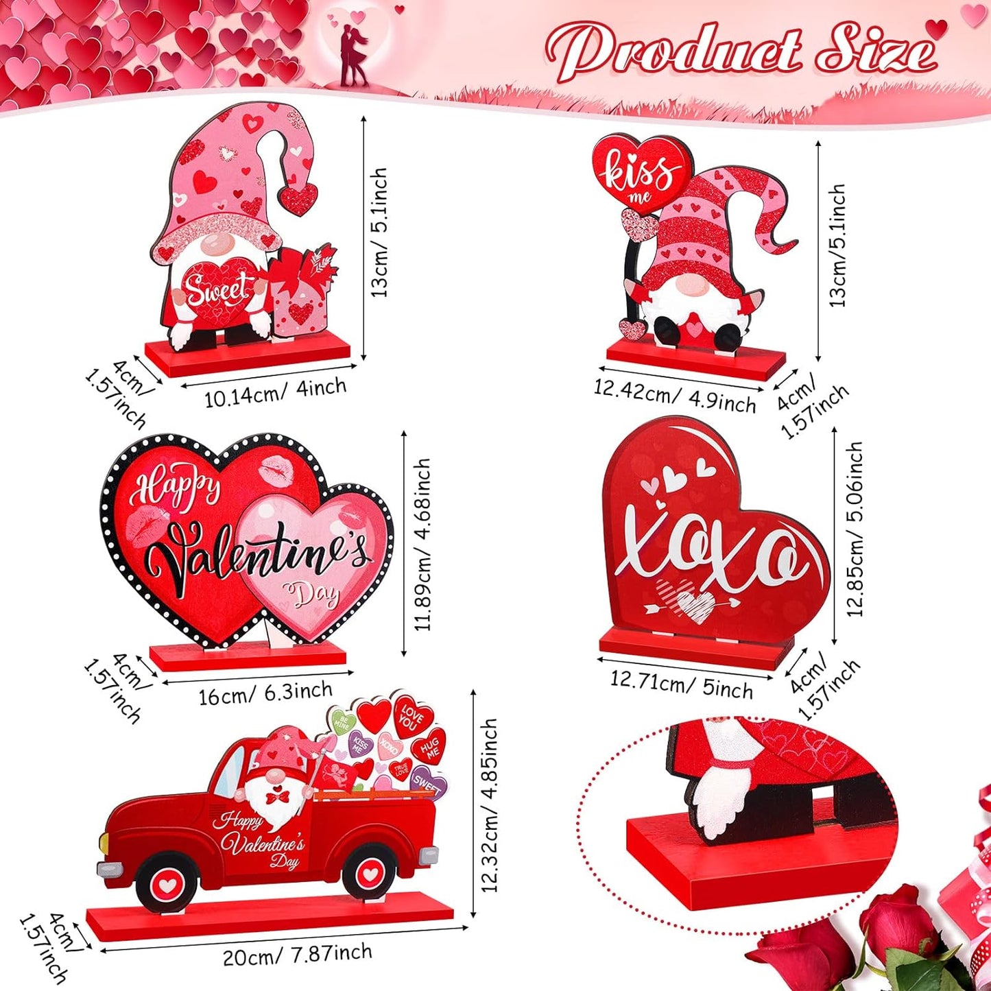 5 Pieces Valentine's Day Wooden Table Sign Decoration Freestanding