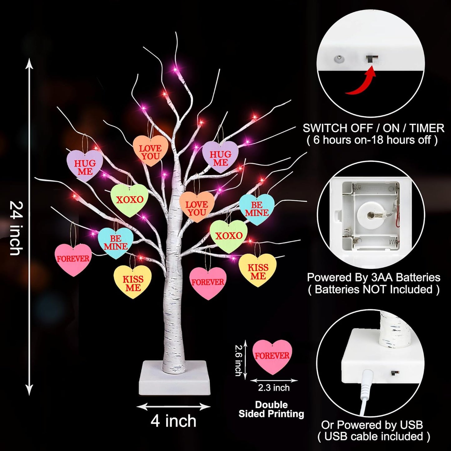 Valentines Day Decor 24 Inch Lighted Valentines Decorations Tree