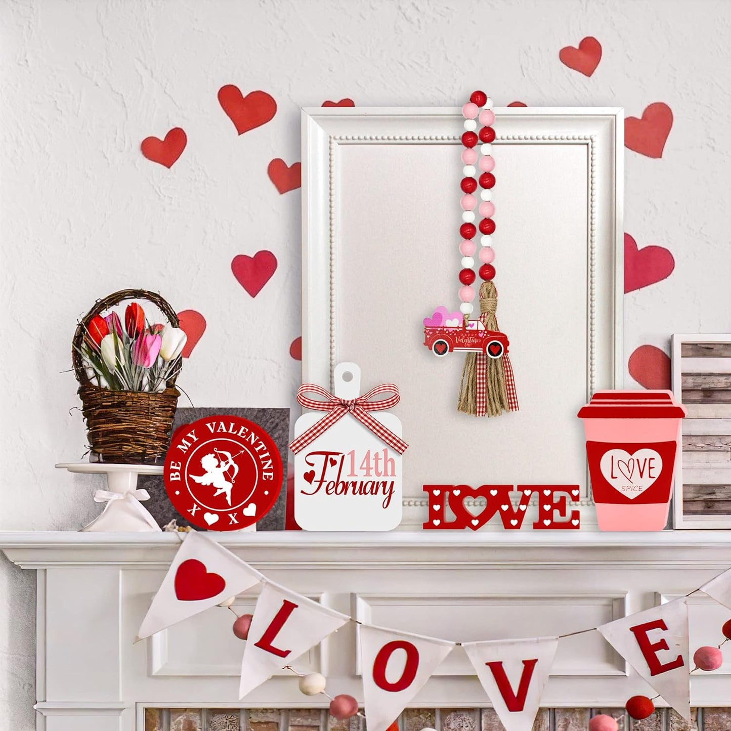 Valentines Day Tiered Tray Decor, 5 Pcs Valentine Wooden Decor