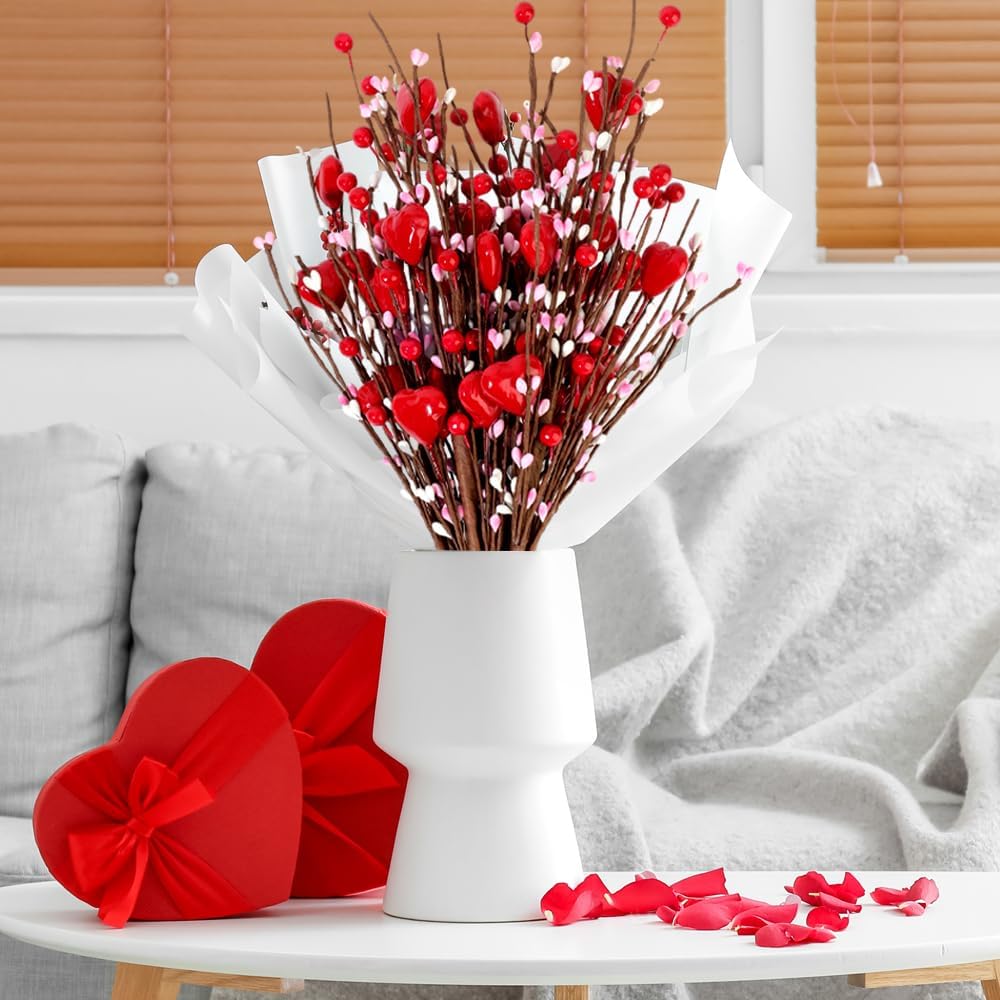 Valentines Day Flowers Artificial, 6 PCS Berry Floral Picks with Red