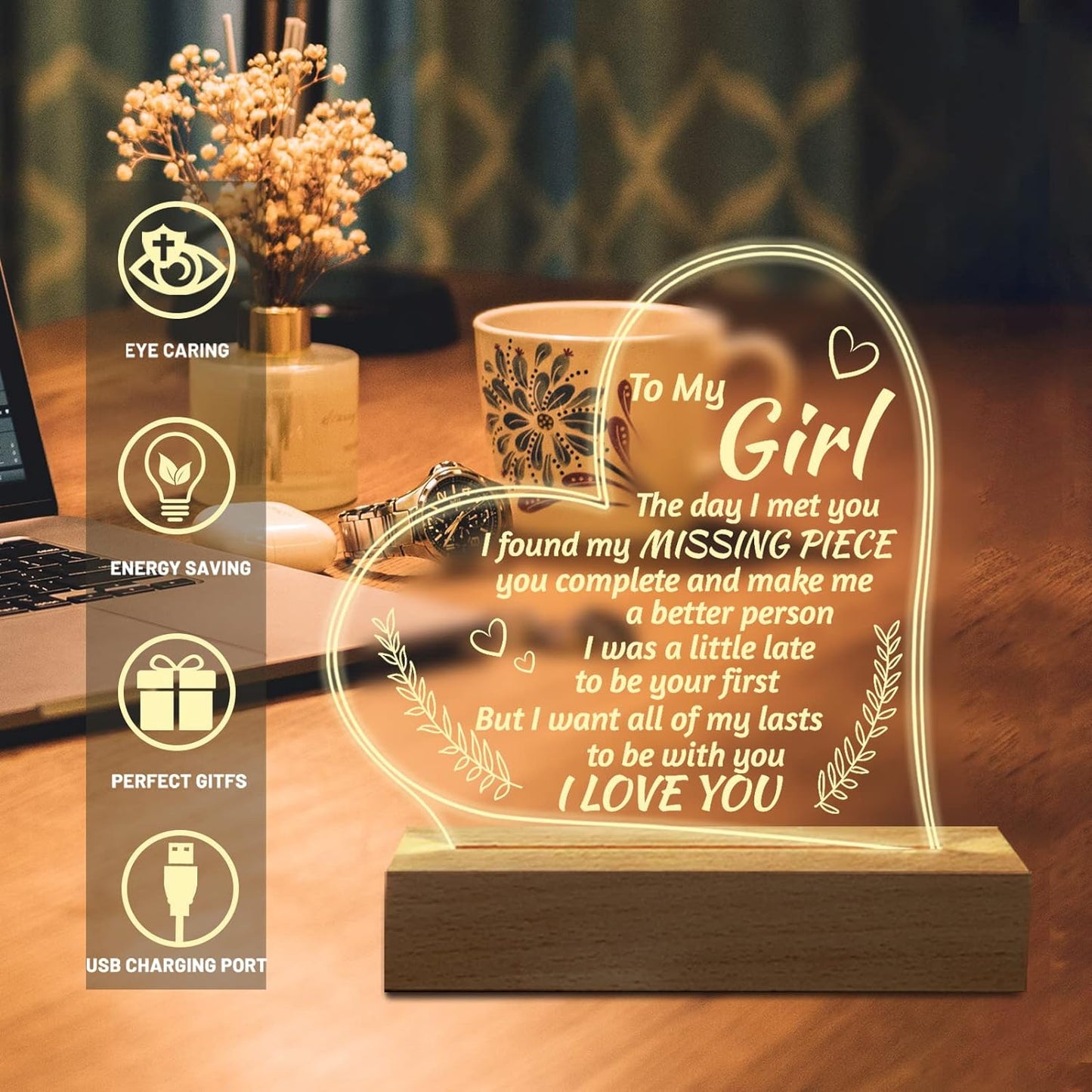 Romantic Gifts for Girlfriend, to My Girlfriend Engraved Night Light,