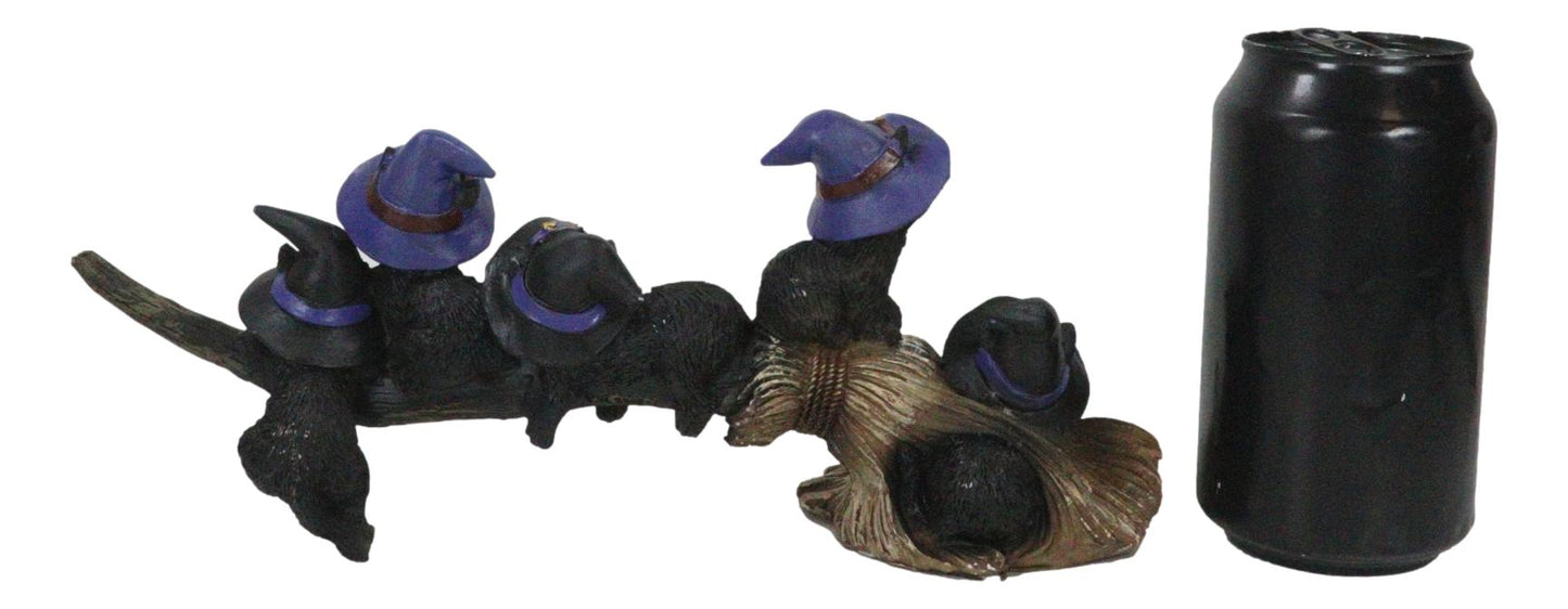 Halloween 5 Black Kitten Cats w/  Witch Hat  Figurine