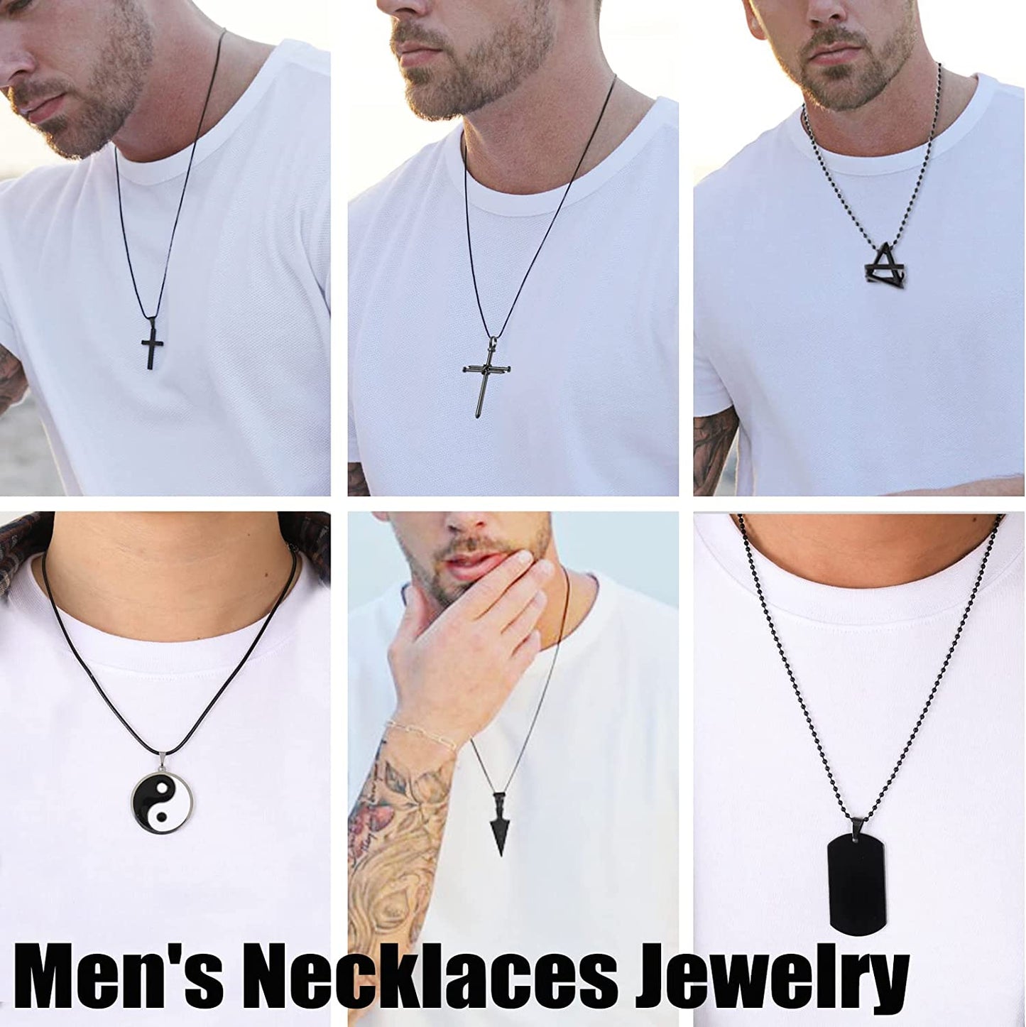 8Pcs Black Pendant Necklace For Men/Women