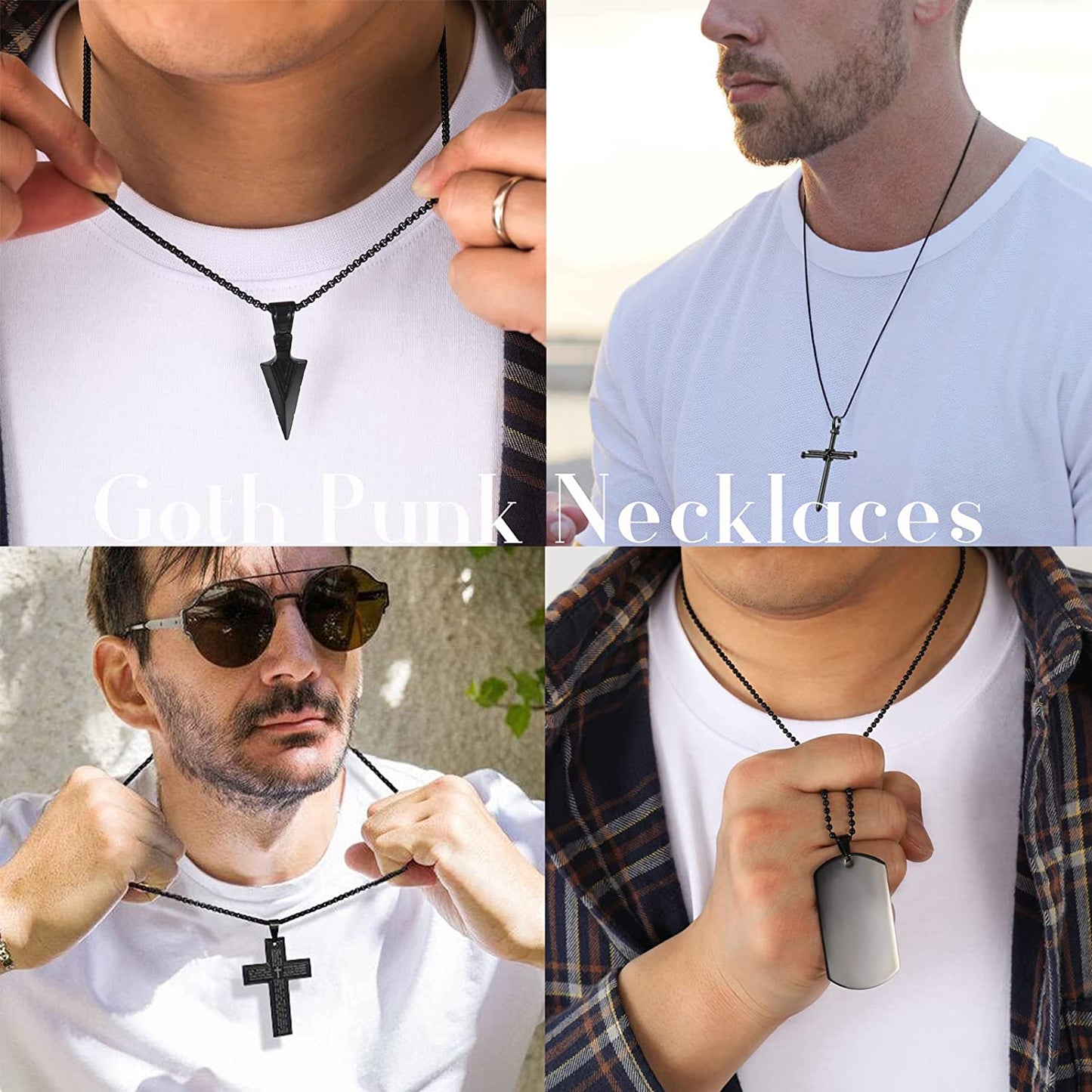 8Pcs Black Pendant Necklace For Men/Women