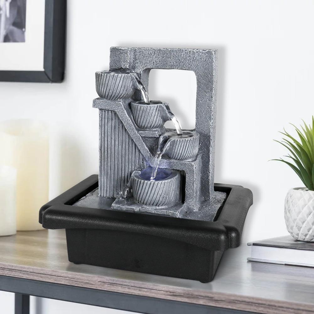 4-Tier Tabletop Water Fountain w/ LED Light