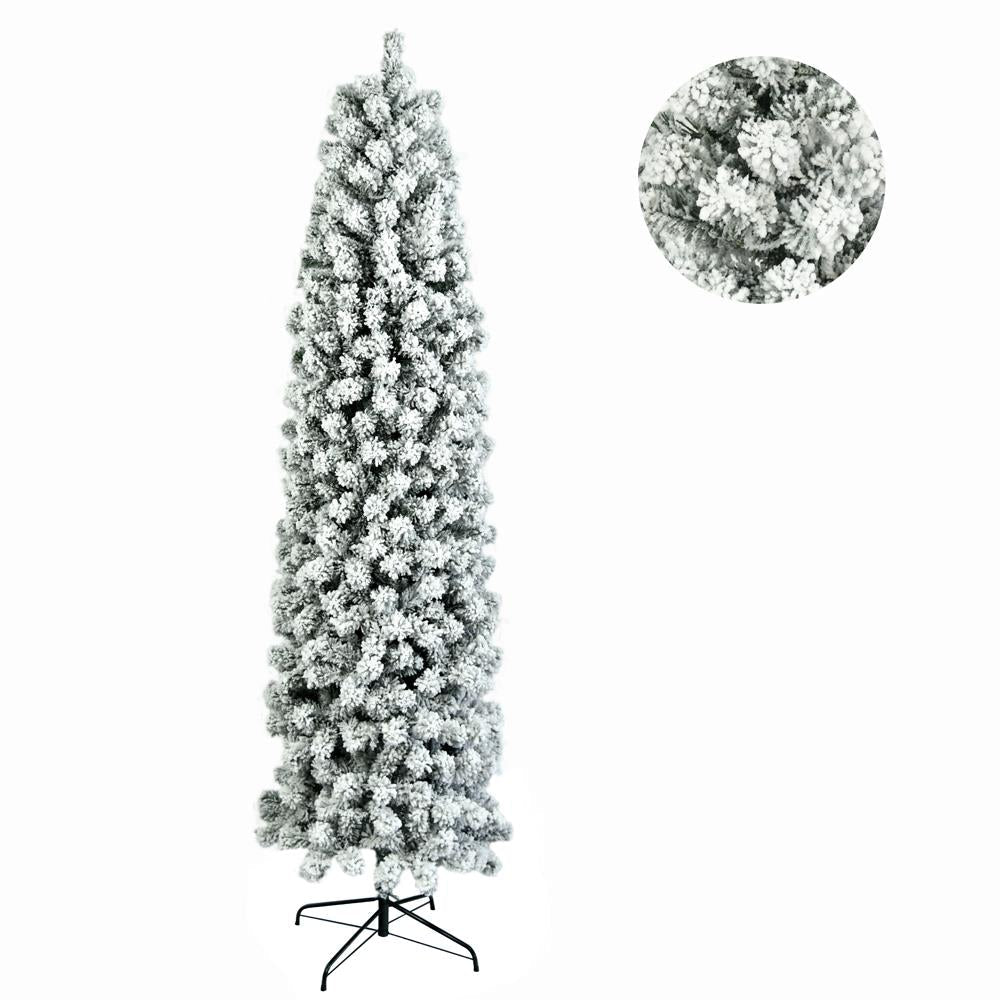 7.5ft Snow Flocked Artificial Pencil Christmas Tree, w/ Durable Stand,