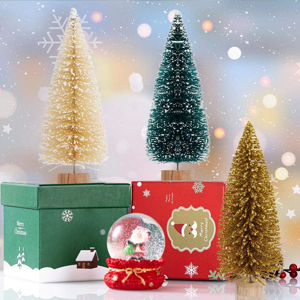 24PCS Artificial Mini Christmas Trees, Upgrade Bottle Brush Trees Christmas Village Trees with Wood Base, Small Sisal Tree for Tabletop Christmas Decor Holiday Winter Christmas Table Decorations