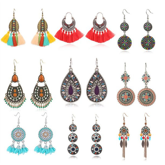 9 Pairs Fashion Boho Drop Dangle Earrings for Women/Girls Colorful Tassel