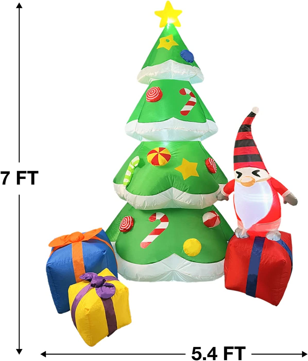 7 FT Inflatable Lighted Christmas Tree w/ 3 Multicolored Gift Boxes & Gnome